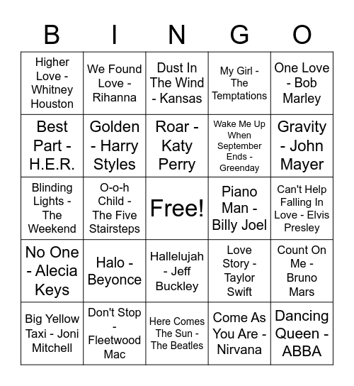 "Name That Tune" Bingo Card