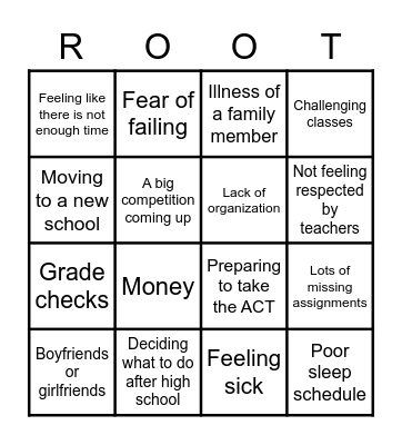 Causes of Stress Bingo Card