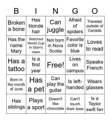 Intro Bingo Card