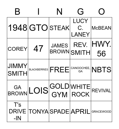 Bobby G. Hankerson Bingo Card