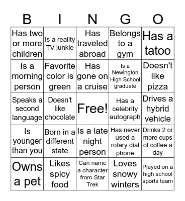 People Bingo Card