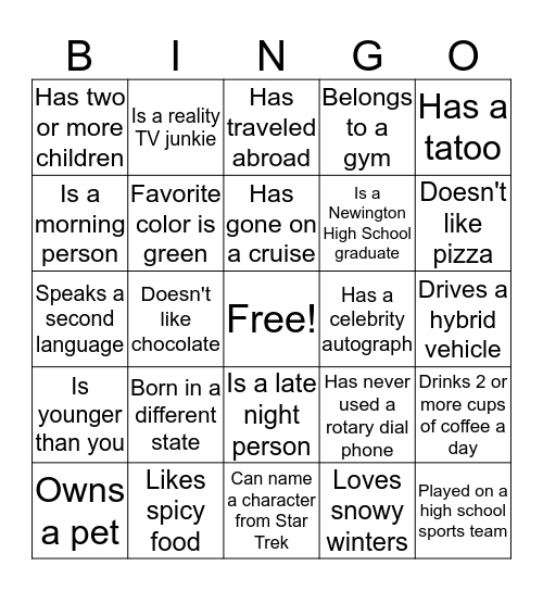 People Bingo Card