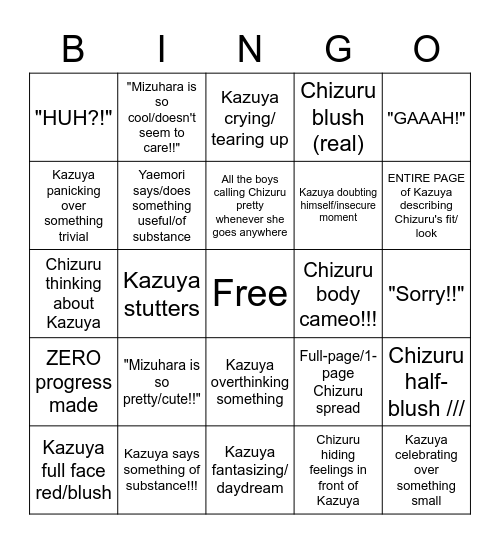 Rental Girlfriend Chapter Guaranteed Bingo!! Bingo Card