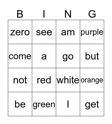 Sight Words Bingo  Bingo Card