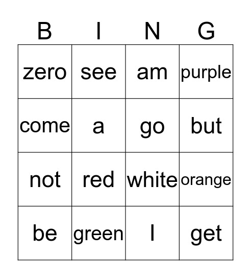 Sight Words Bingo  Bingo Card