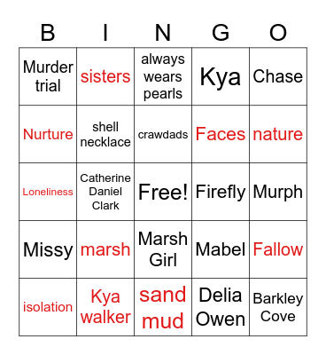 Where the Crawdads Sing Bingo Card