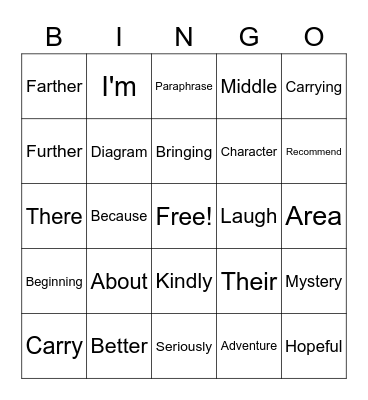 VOCABULARY BINGO Card