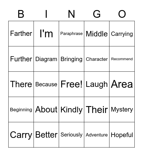 VOCABULARY BINGO Card