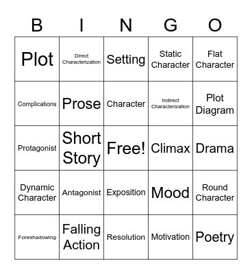 Lit Terms Quiz 1 Bingo Card