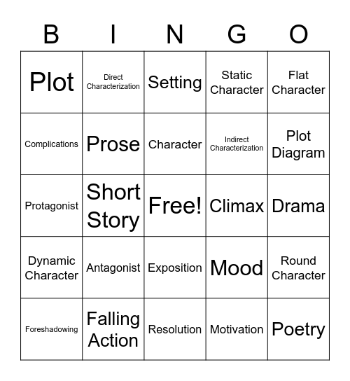 Lit Terms Quiz 1 Bingo Card