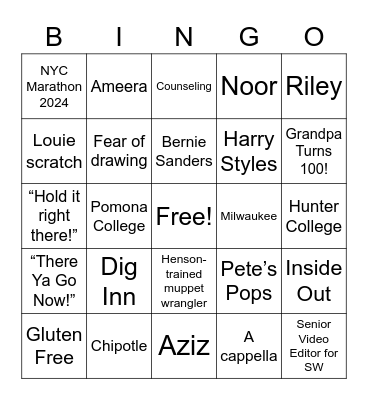 Daniel Bingo! Bingo Card