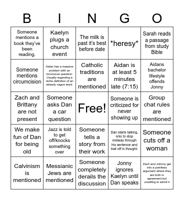 Bible Study Bingo Card