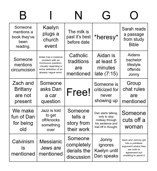 Bible Study Bingo Card