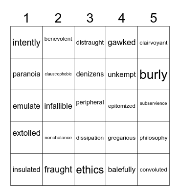 The Color of Water Bingo Card