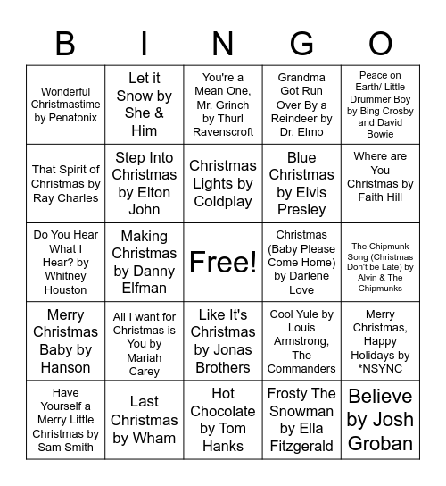Christmas Singo Bingo Card