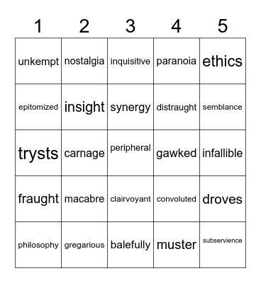 The Color of Water Bingo Card