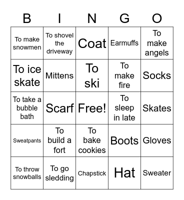 winter vocab Bingo Card