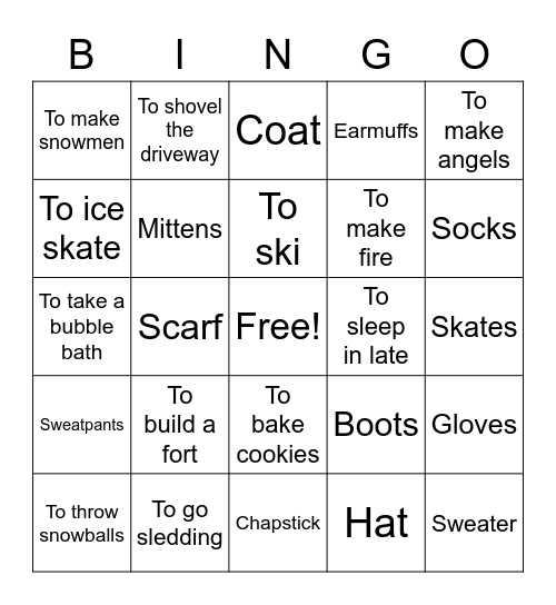 winter vocab Bingo Card