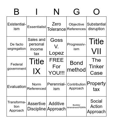 EDF 2005 Intro to Teaching Bingo Card
