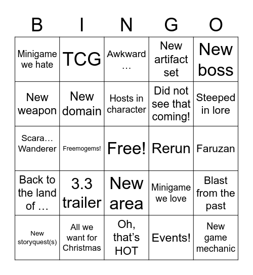 3.3 Livestream Bingo Card