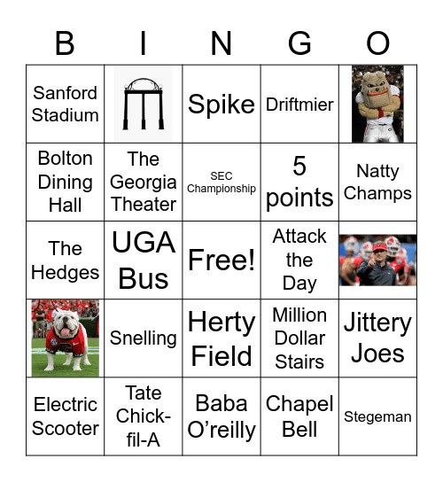 UGA BINGO Card
