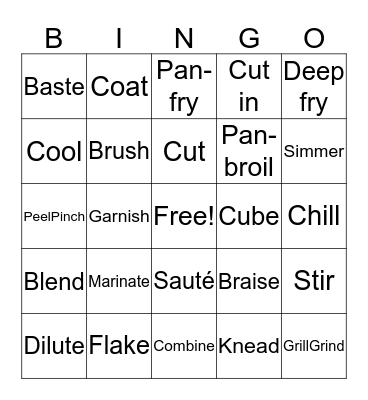 Food Preparation Terms Bingo Card