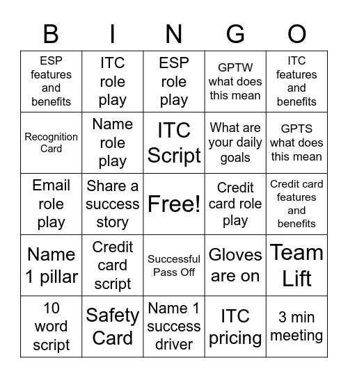 Associate Bingo Card