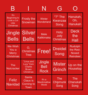 Holiday Song BINGO! Bingo Card
