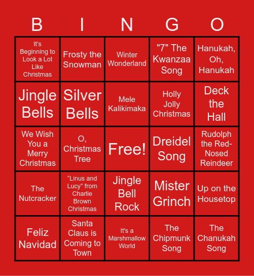 Holiday Song BINGO! Bingo Card