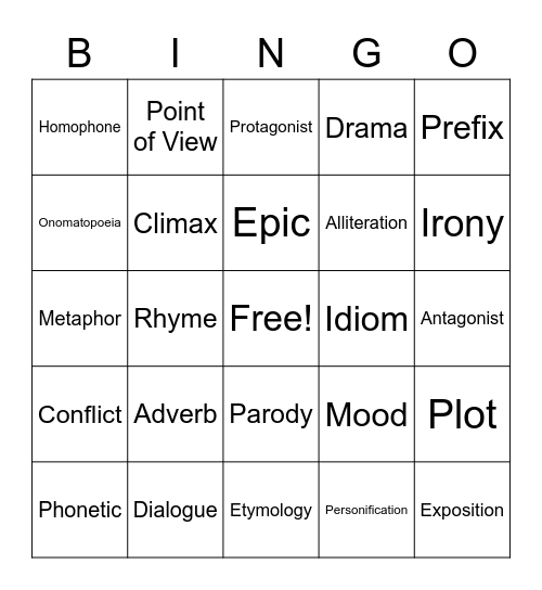 ELA BINGO! Bingo Card