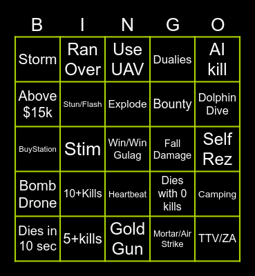 Warzone Bingo Card