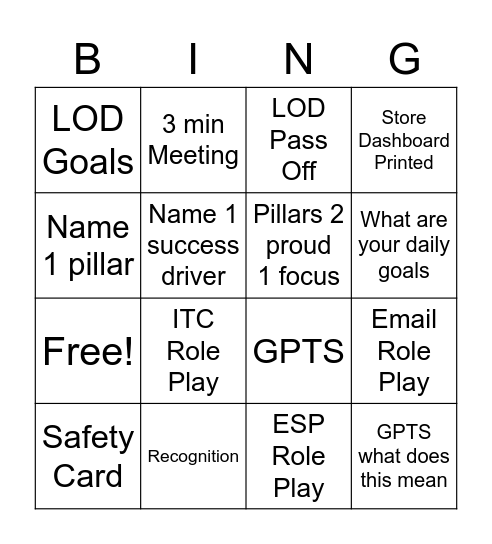 Leader Bingo Card