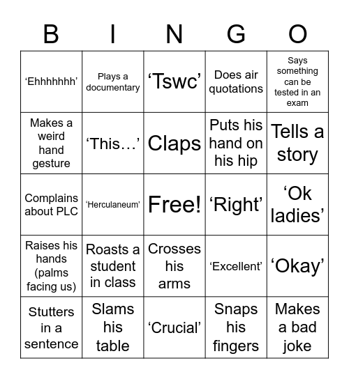 Petey McHugh Bingo Card