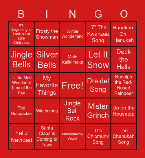 Holiday Song BINGO! Bingo Card