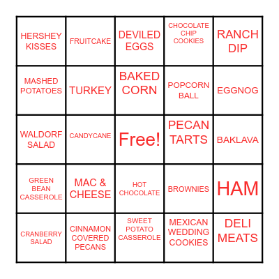 CHRISTMAS FAVORITES Bingo Card