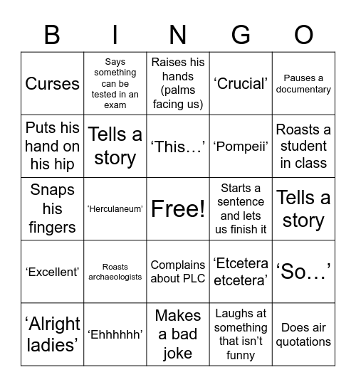 Petey McHugh Bingo Card