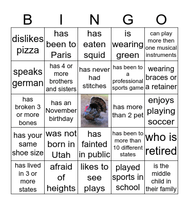 Bingham Family Bingo! Bingo Card