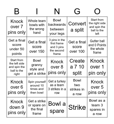 Bowling Bingo Card