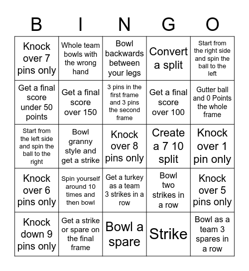 Bowling Bingo Card