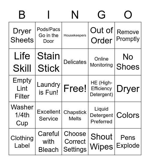 Laundrypalooza Bingo Card