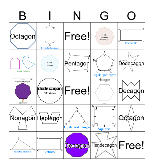 Irregular and Regular Shapes Bingo Card