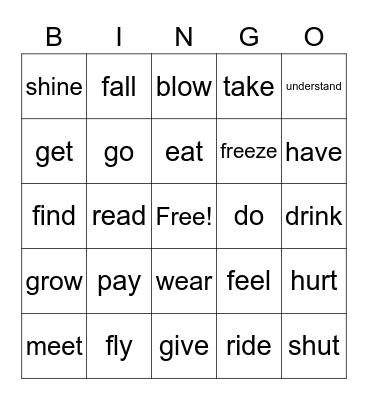 Irregular Past-Tense Verb BINGO! Bingo Card