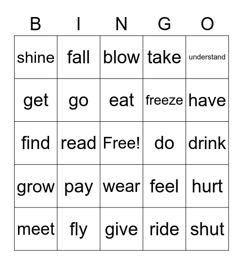 Irregular Past-Tense Verb BINGO! Bingo Card