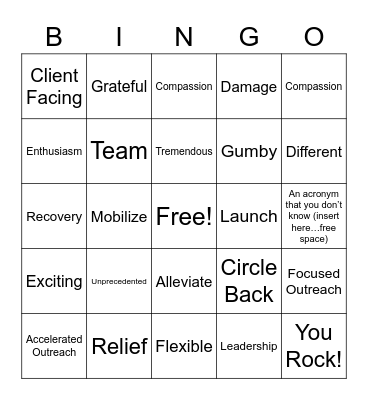 All Hands Stand UP Bingo Card