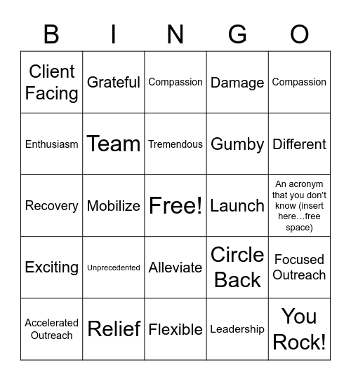 All Hands Stand UP Bingo Card