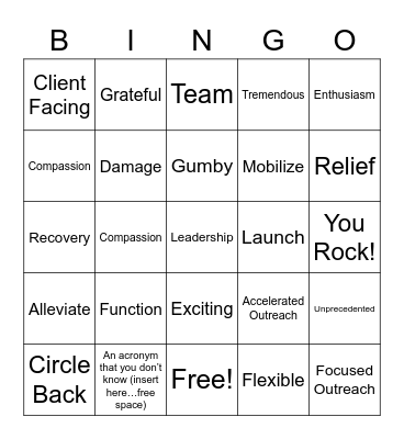 All Hands Stand UP Bingo Card