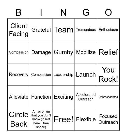 All Hands Stand UP Bingo Card