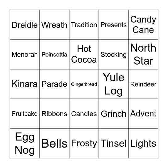 Holiday Bingo Card