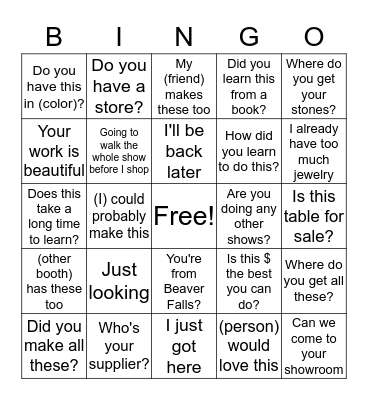 Art Show Bingo Card