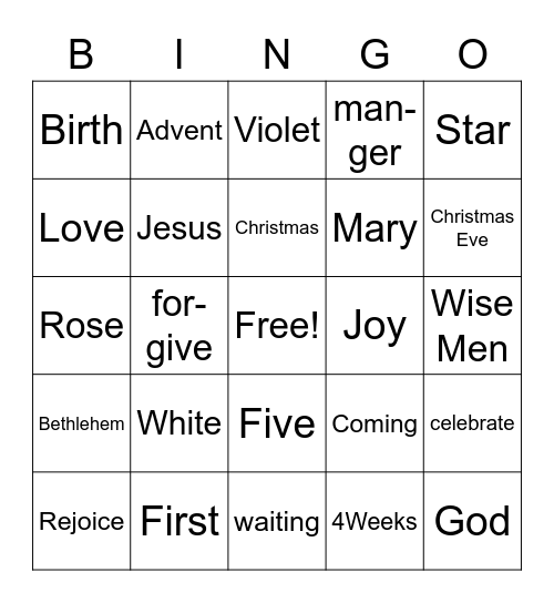 Advent Bingo Card